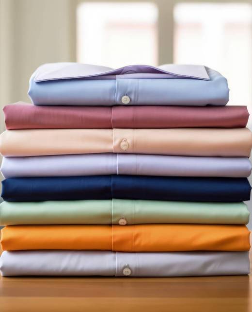 A neatly folded stack of freshly ironed shirts using reliable laundry services in Jacksonville, Nocatee, St. Johns & beyond from Tidy Loads Laundry